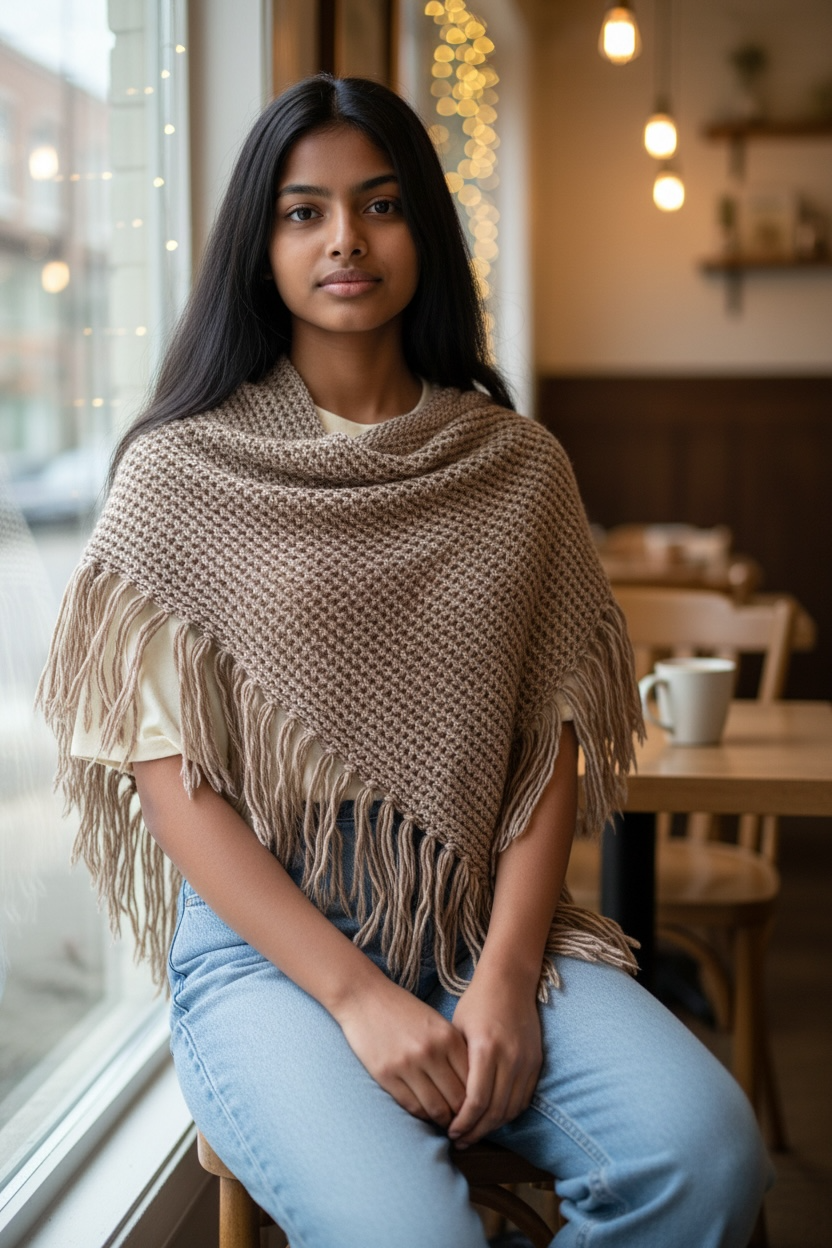 Handmade Marino Wool Crochet Handkerchief Scarf | Mauve