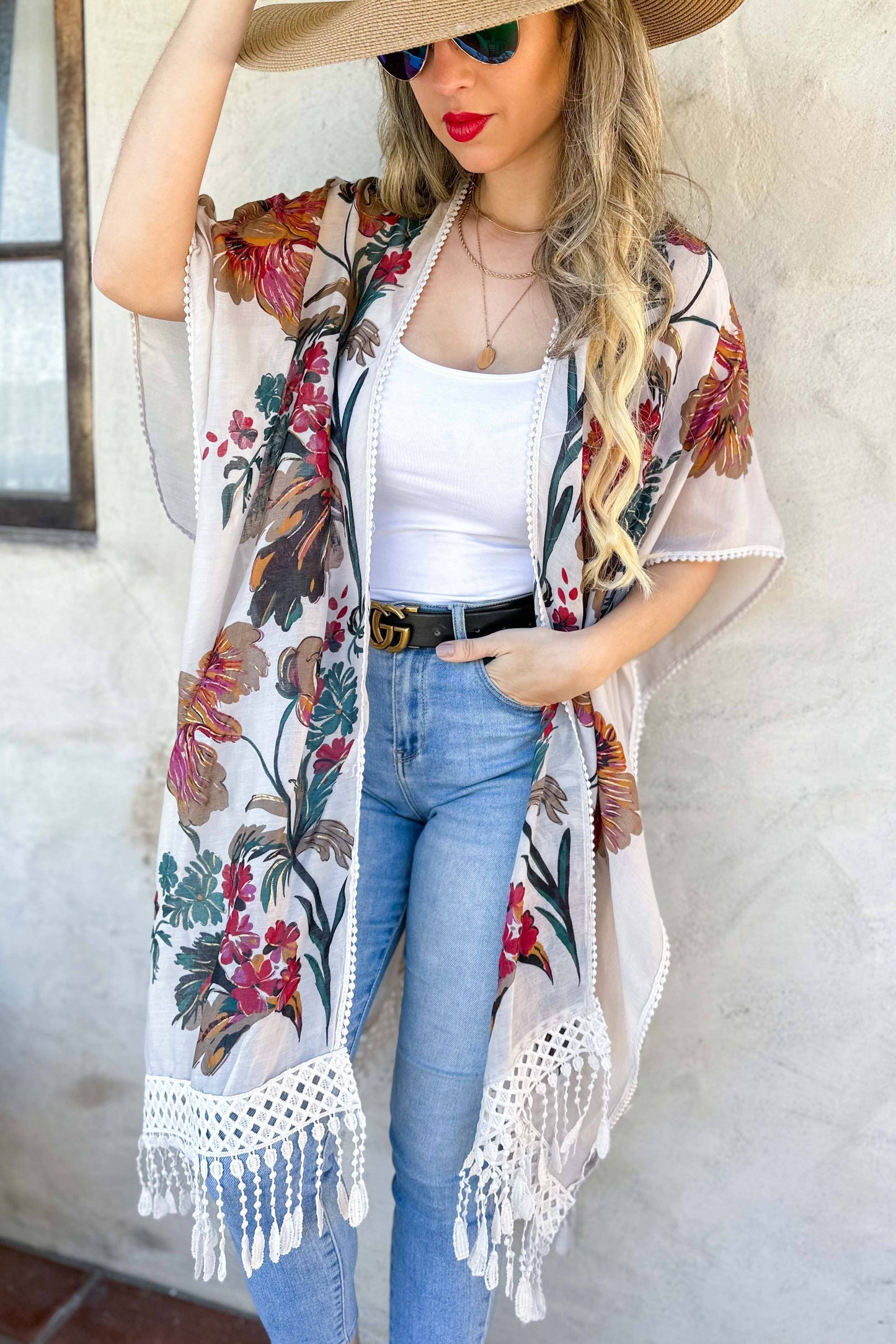 Kimono | White Lace Floral