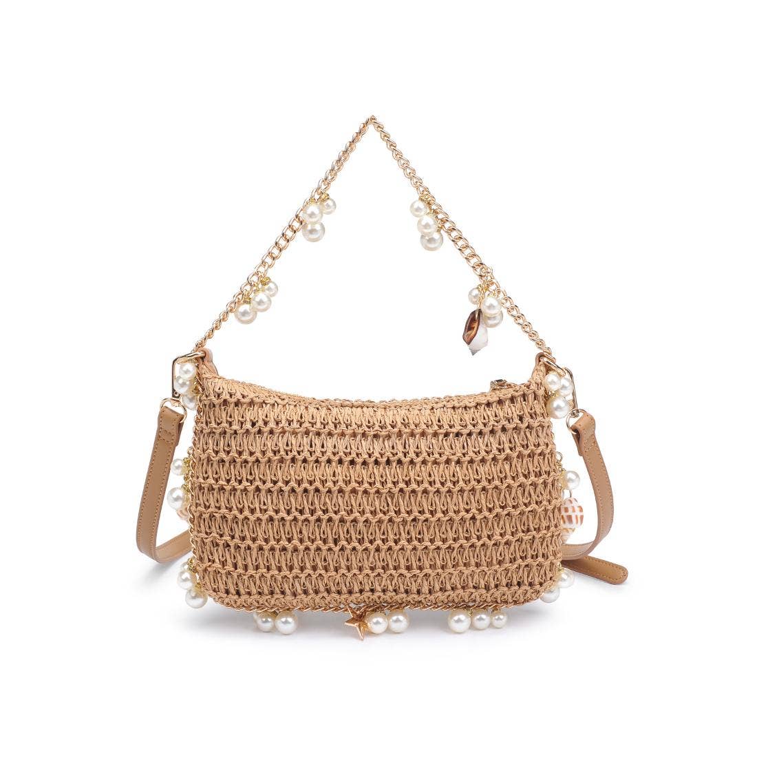 Shell Charm Raffia Handbag | Natural