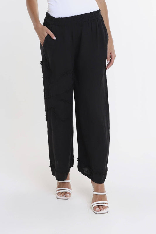 Raw Edge Linen Pant | Black