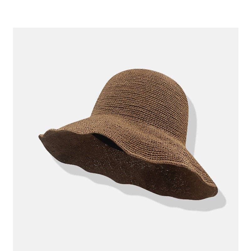 Foldable Raffia Bucket Hat | Wide Brim | Beige