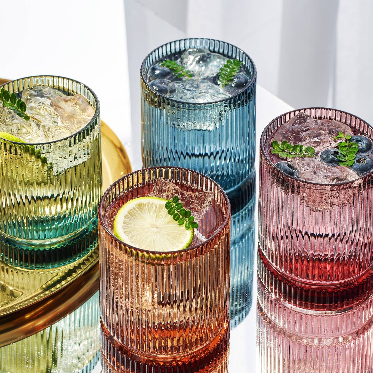 Ribbed Rocks Glasses | Set of 4 | Muted