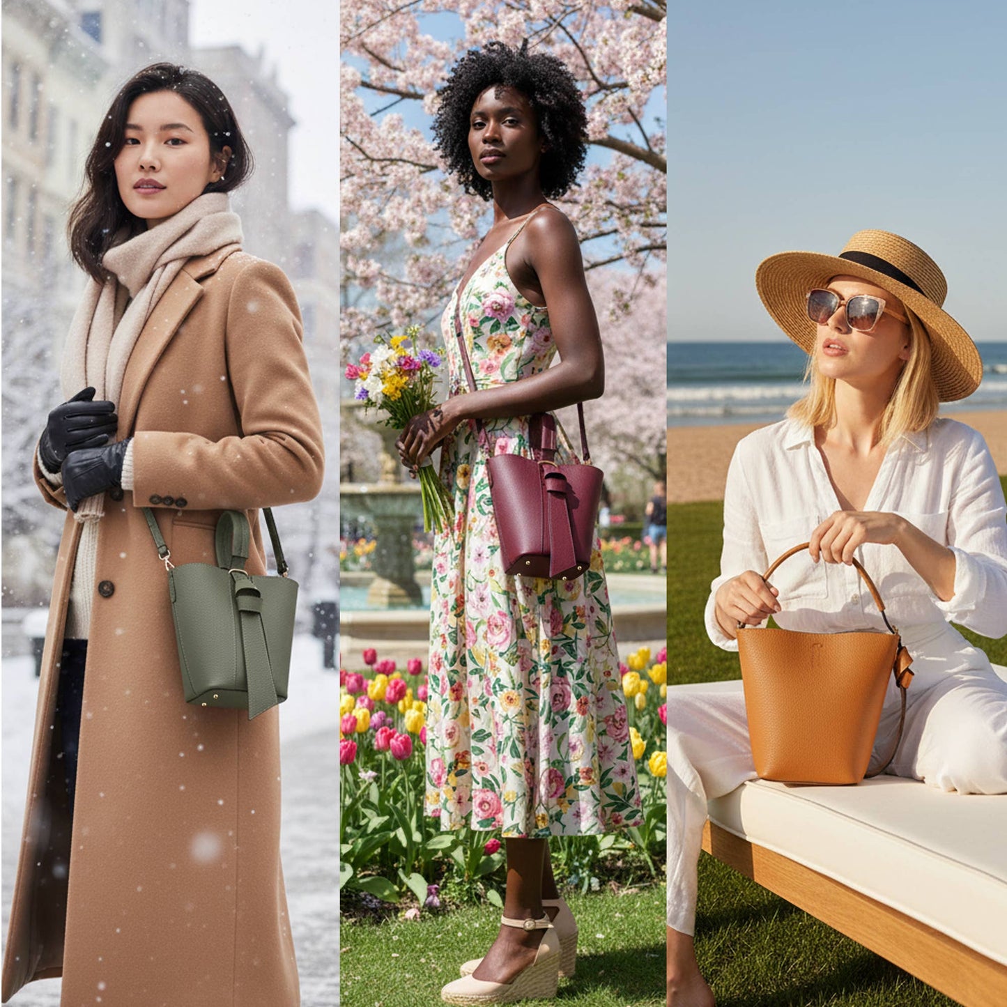 Italian Leather Convertible Handbag | Khaki