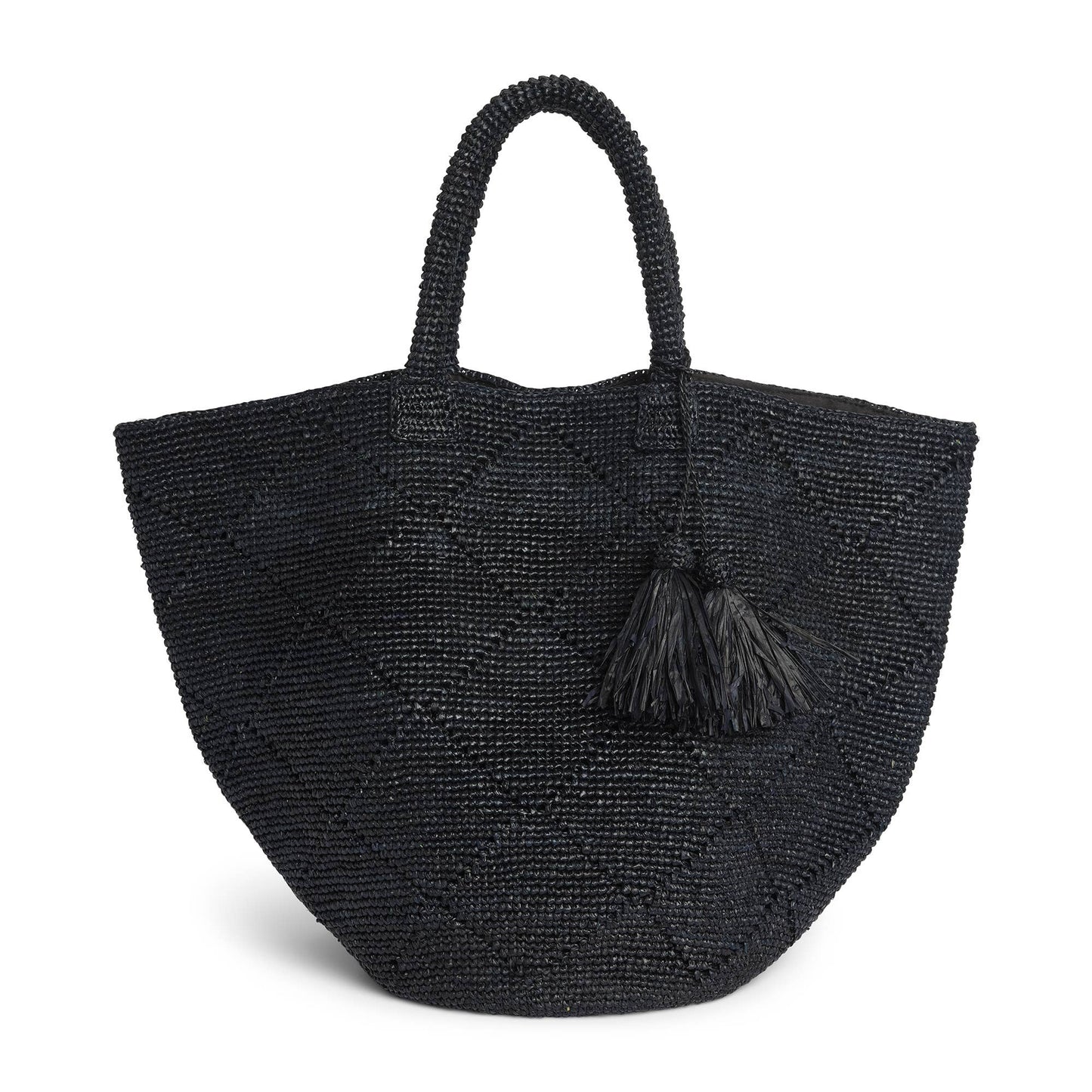 Raffia Basket with Tassel - Black