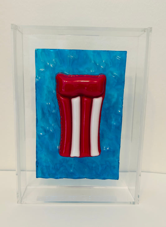Resin and Acrylic 3 Pool Float Art (1), 5 x 7, Red&White