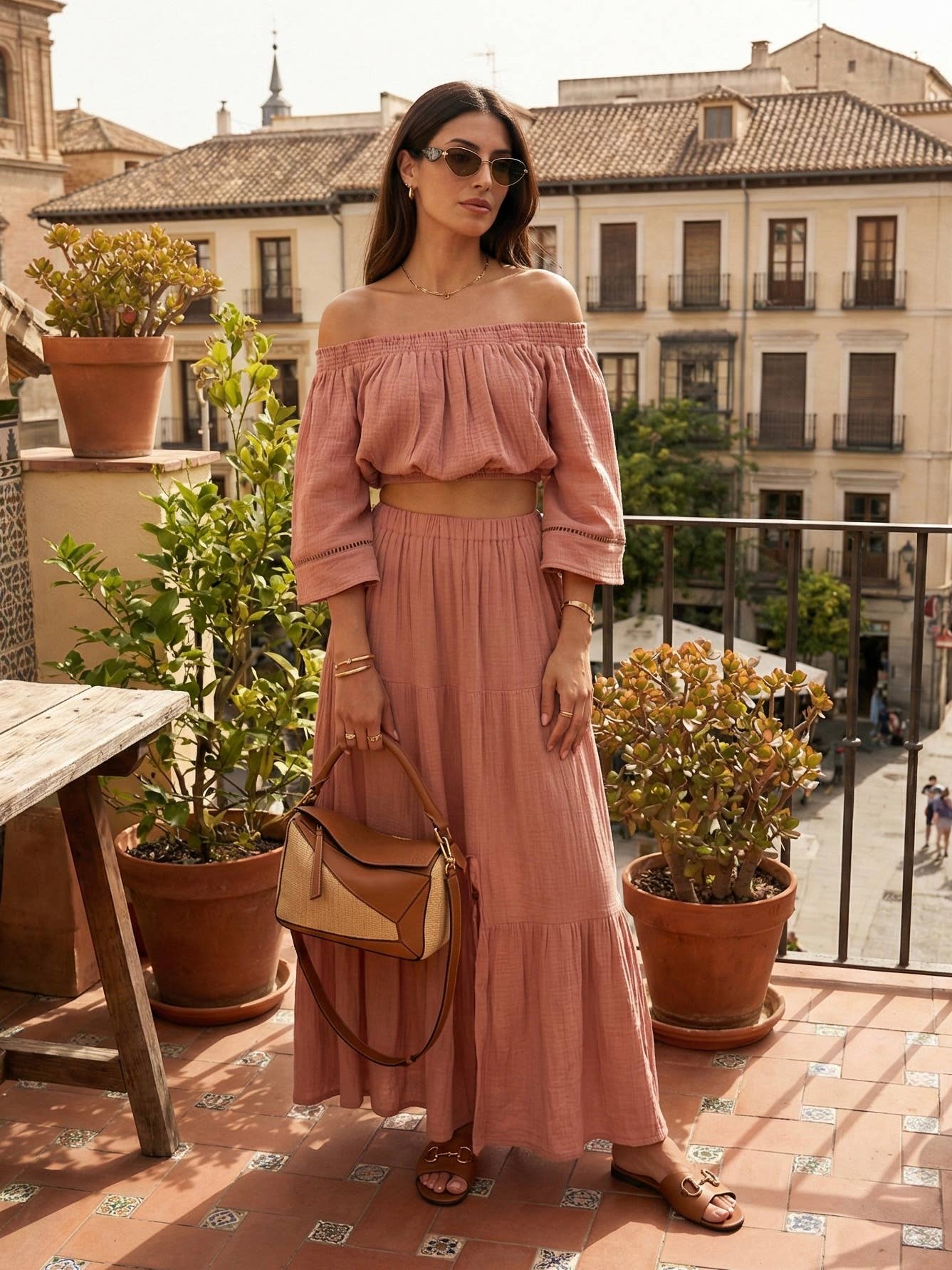 Artisan Cotton Skirt + Blouse Set | Nude Pink