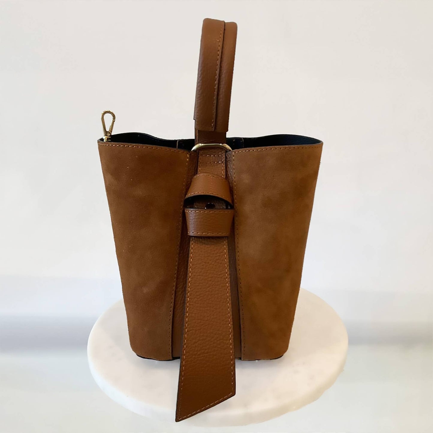 Italian Suede Convertible Handbag | Peanut