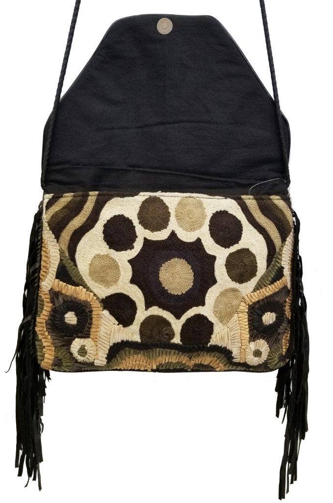 Boho Leather Crossbody Clutch Bag