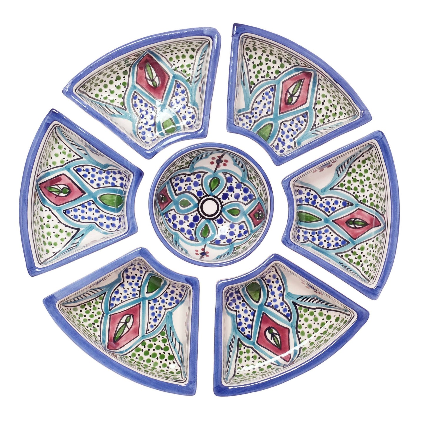 Hand Painted Ceramic Tapas Chip and Dip Server