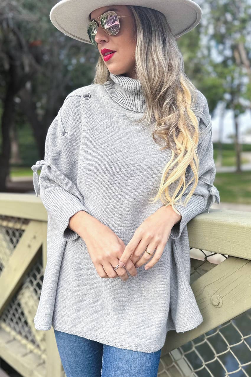 Sweater | Lace Up | Gray