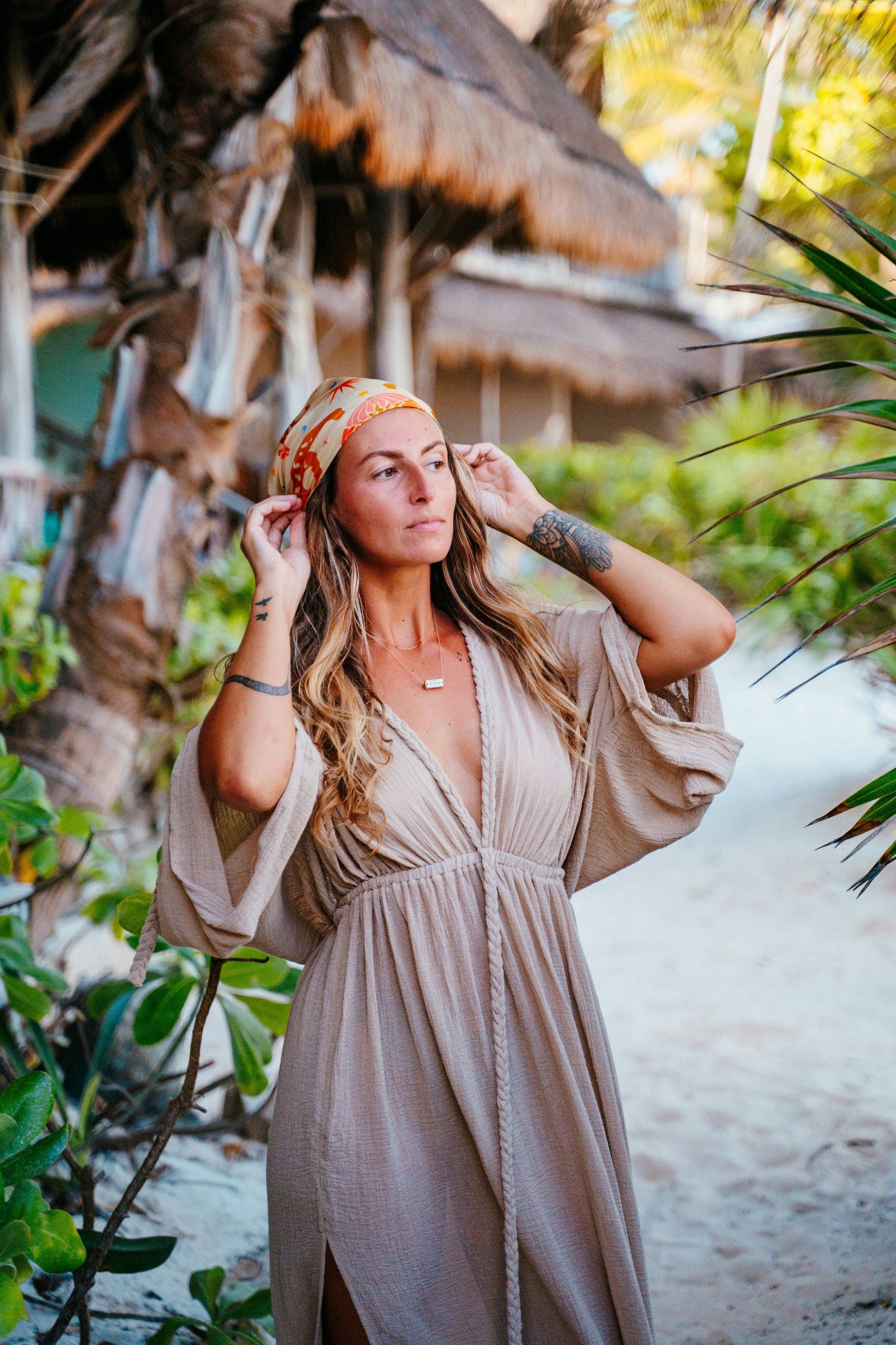 Braided Sleeve Cotton Maxi Dress