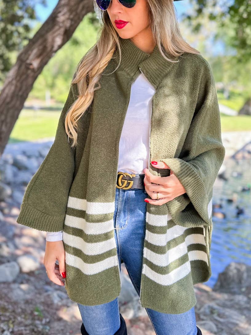 Zip-Up Cardigan | Olive