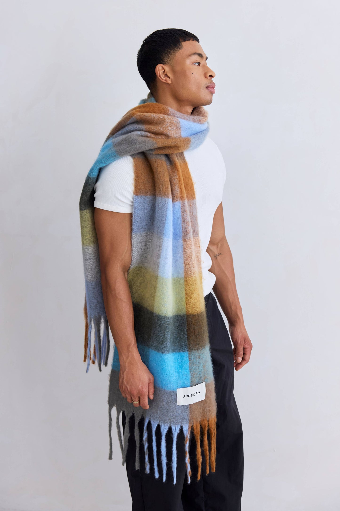 Ultra Soft Recycled Scarf | Blue + Orange Plaid