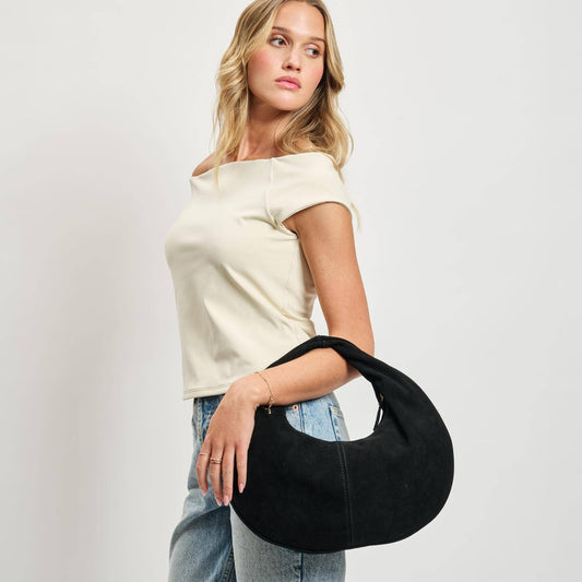 Genuine Suede Leather Hobo | Black