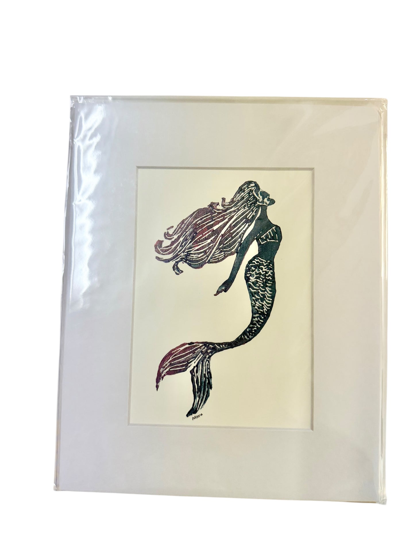 Matted Art Print | Swimming Mermaid