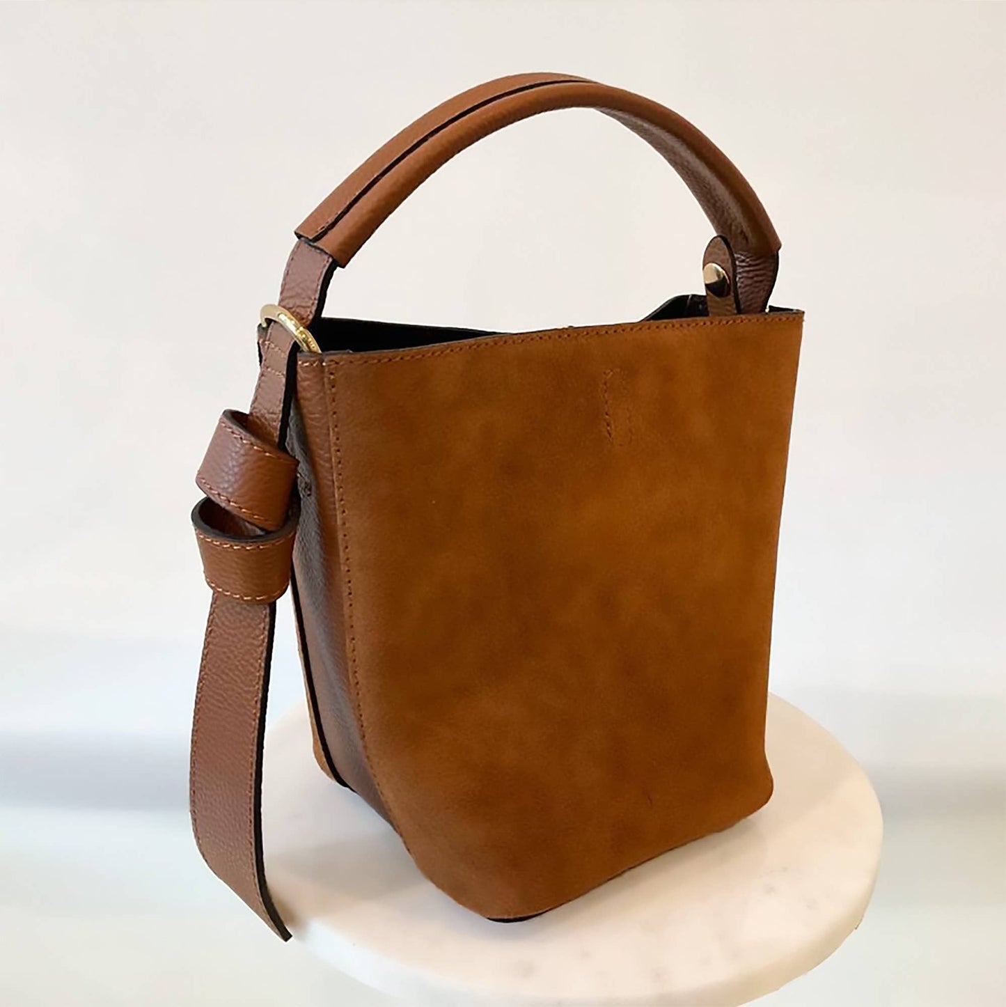 Italian Suede Convertible Handbag | Taupe