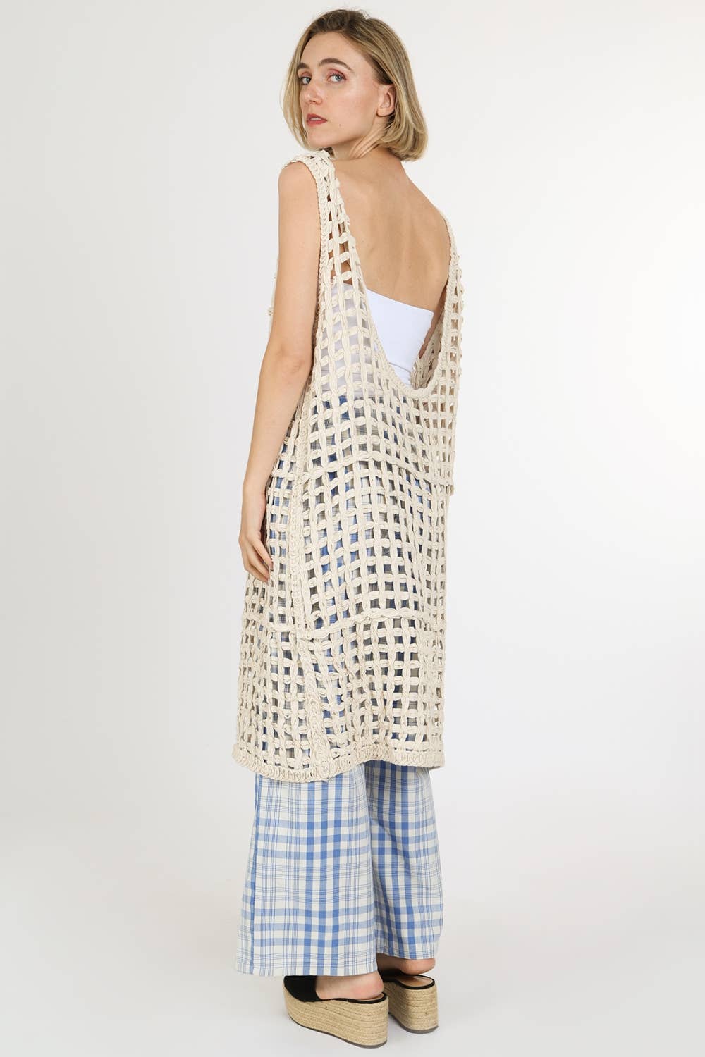 Hollow Out Net Cable Knit Sleeveless Midi Dress