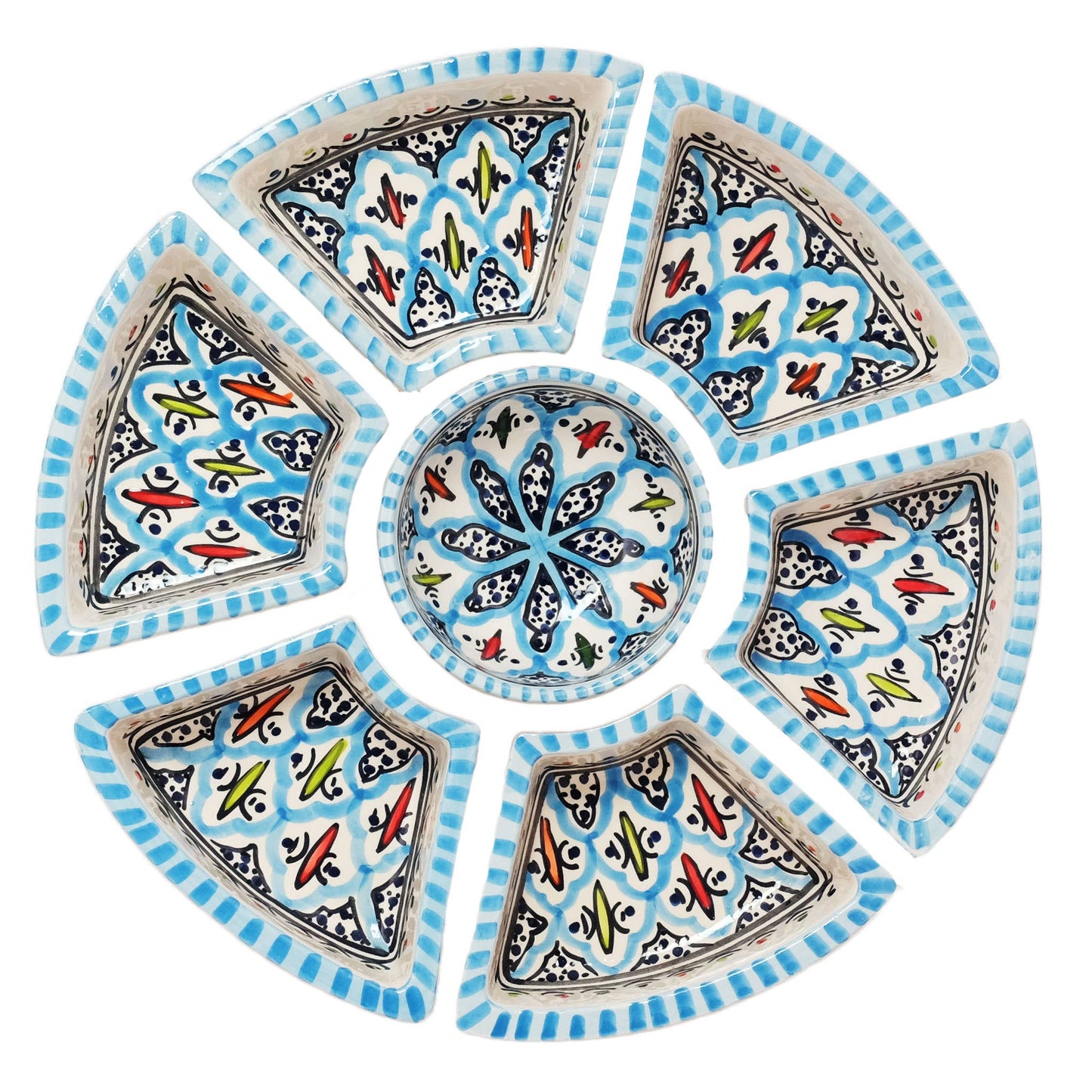 Hand Painted Ceramic Tapas Chip and Dip Server