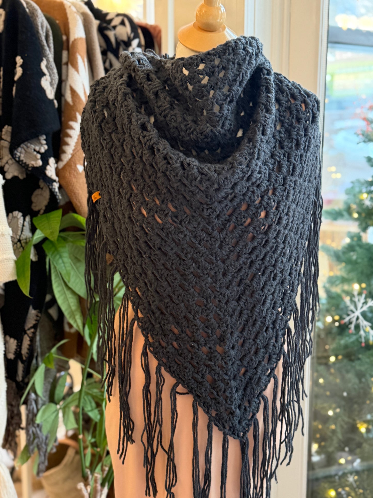 Handmade Wool Crochet Handkerchief Scarf | Slate