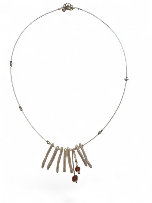 Handmade Necklace | Hessonite + Stick Pearls