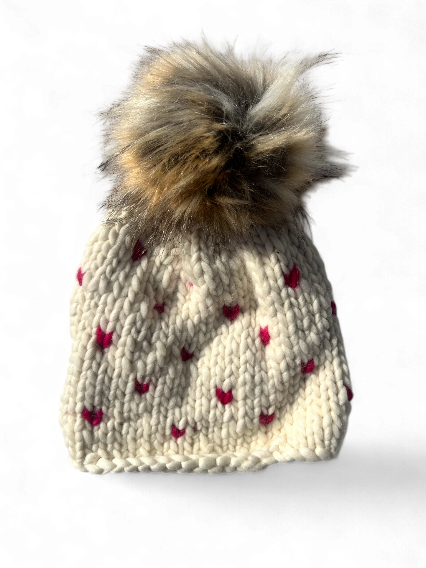 Hat + Pom | Cream + Fuschia Hearts 🩷