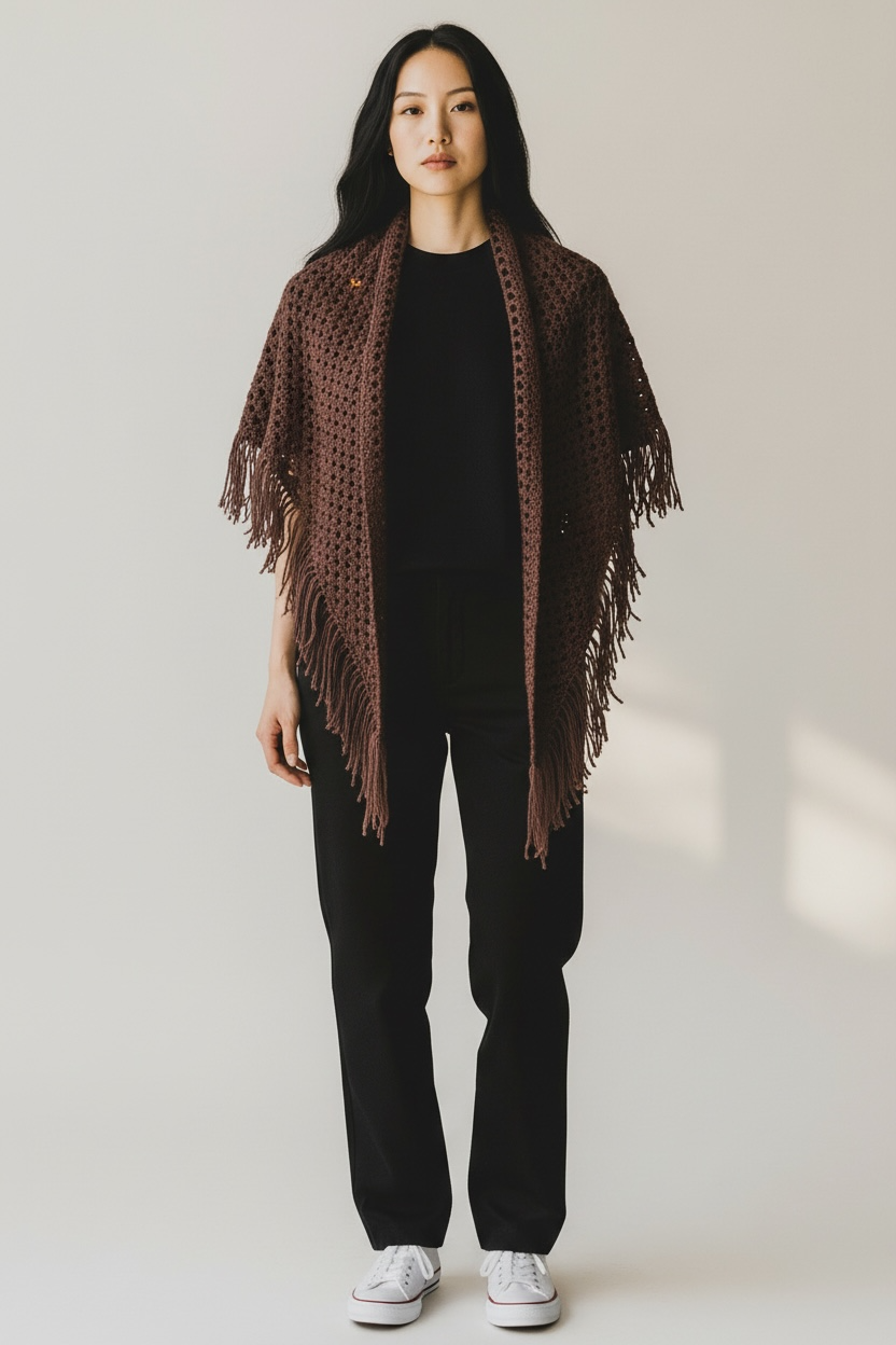 Handmade Wool Crochet Handkerchief Scarf | Plum