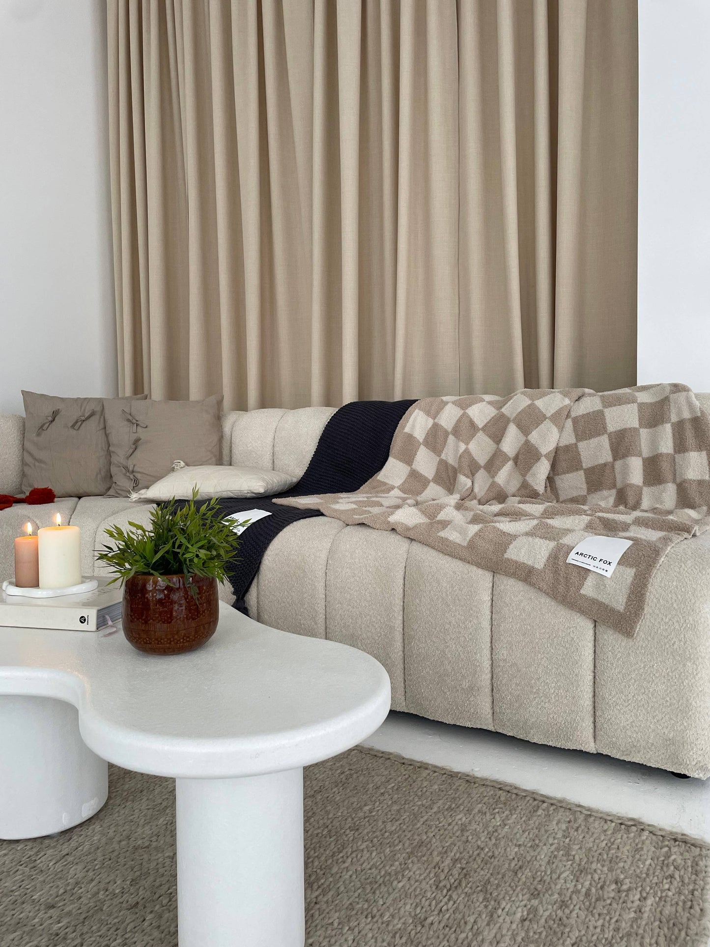 100% Recycled Throw | Beige Check