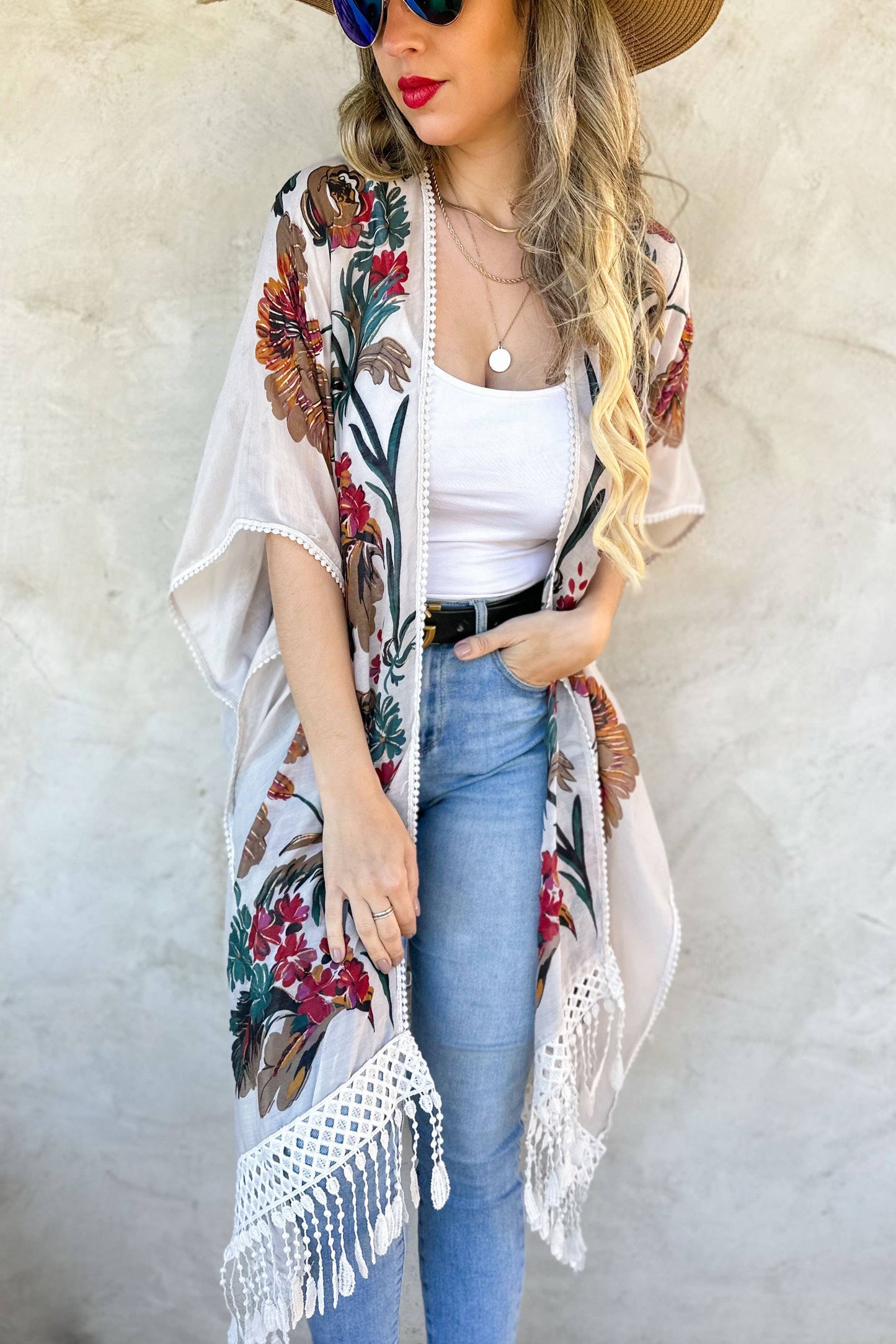 Kimono | White Lace Floral