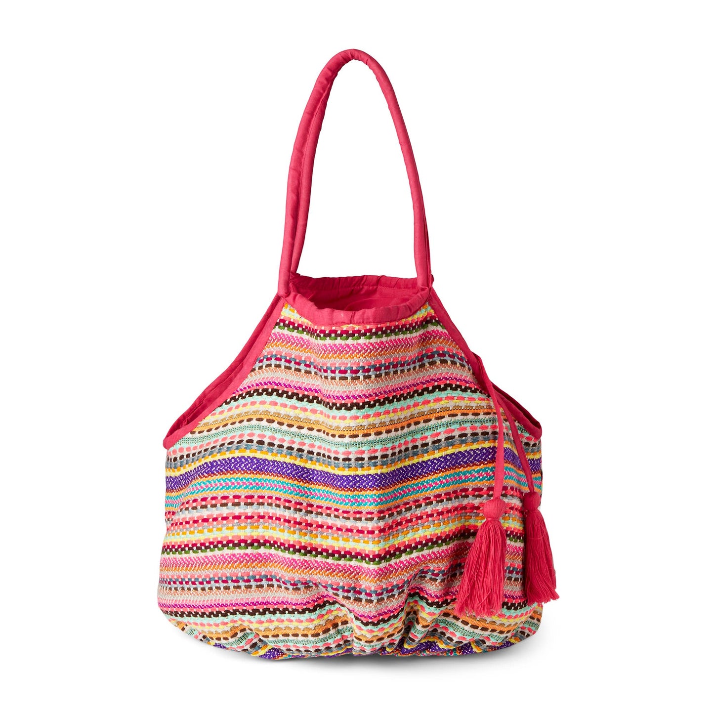 Large Woven Stripe Beach Bag - Pink Multi