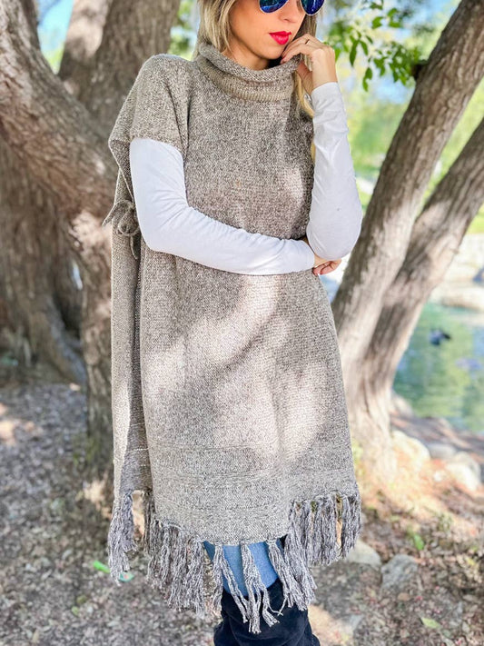 Turtleneck Poncho | Taupe