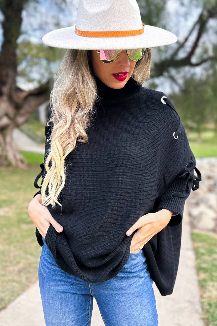 Sweater | Lace Up | Black