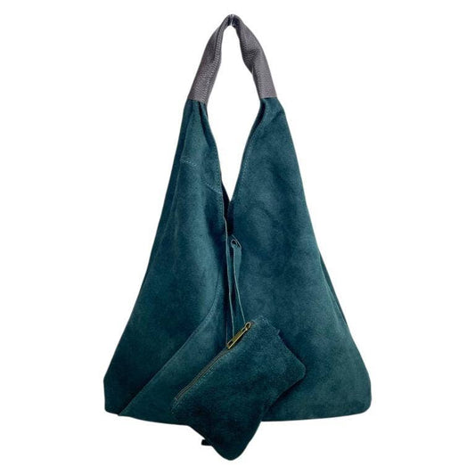 Suede Leather Shoulder Bag | Petrol Blue