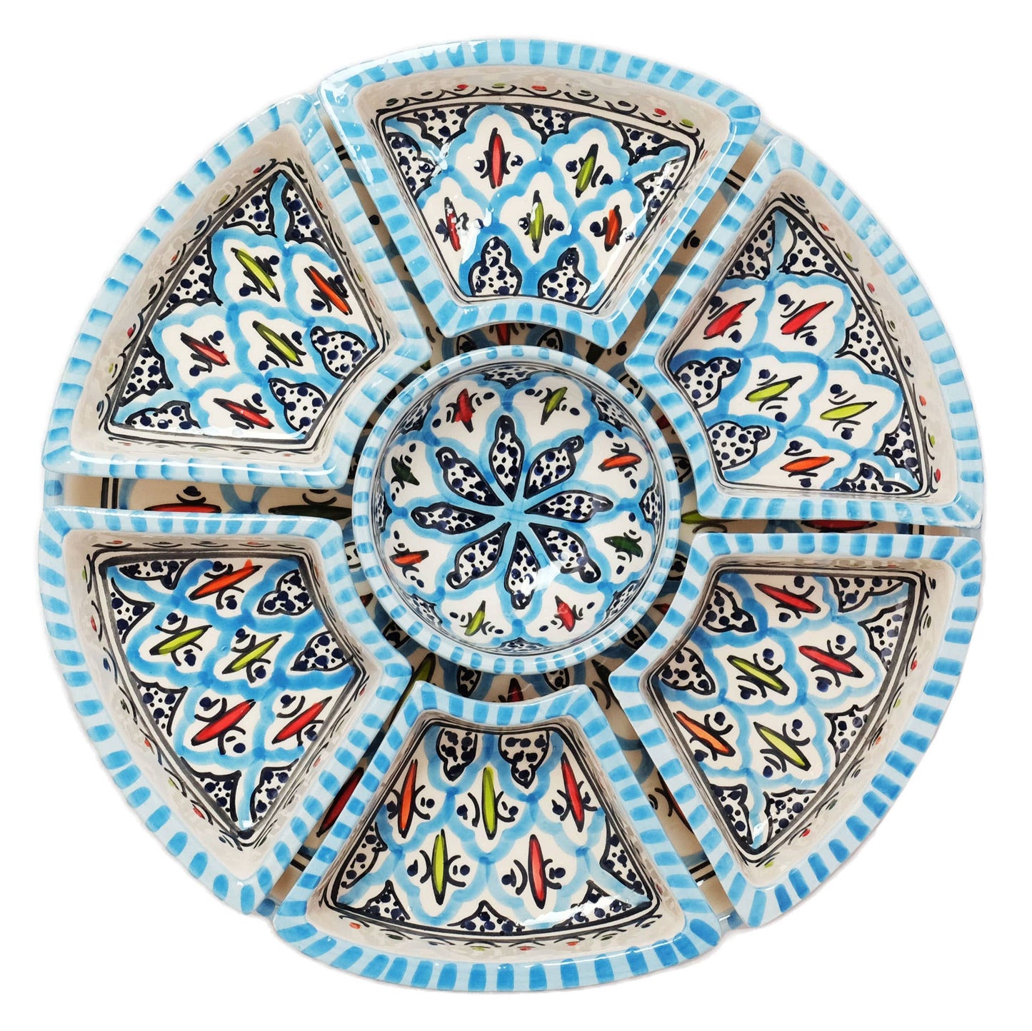 Hand Painted Ceramic Tapas Chip and Dip Server