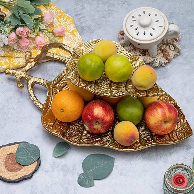 Gold Leaf Serving Tray | 2-Tier Centerpiece
