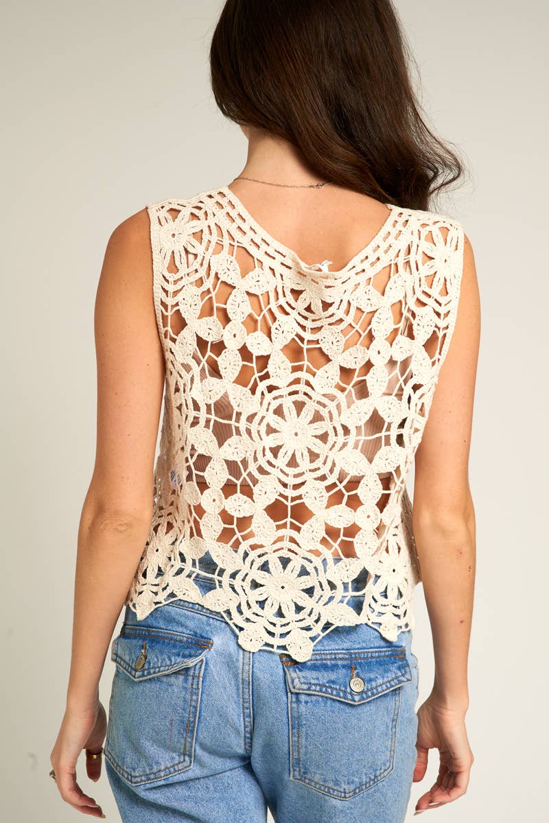 Kimono Top | Crochet Tank | Cream