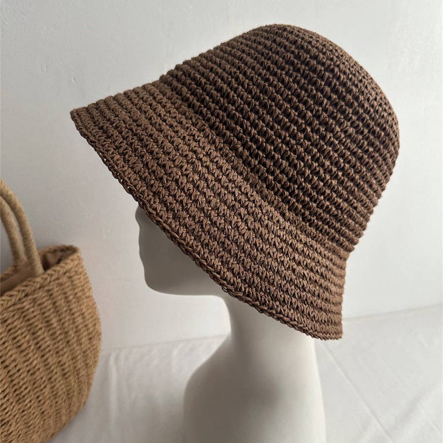 Foldable Raffia Bucket Hat | Khaki
