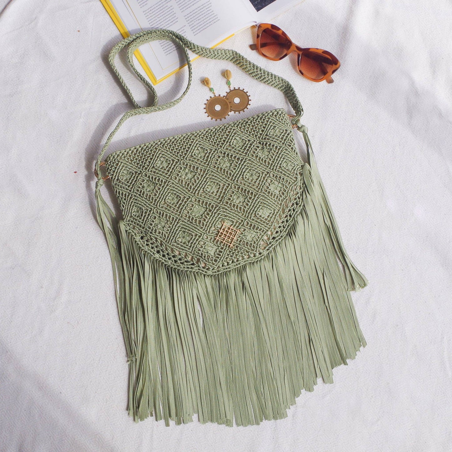 Boho Macrame Fringe Bag | Caramel