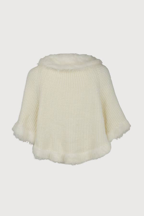 Fur Trim Knit Open Cardigan | White