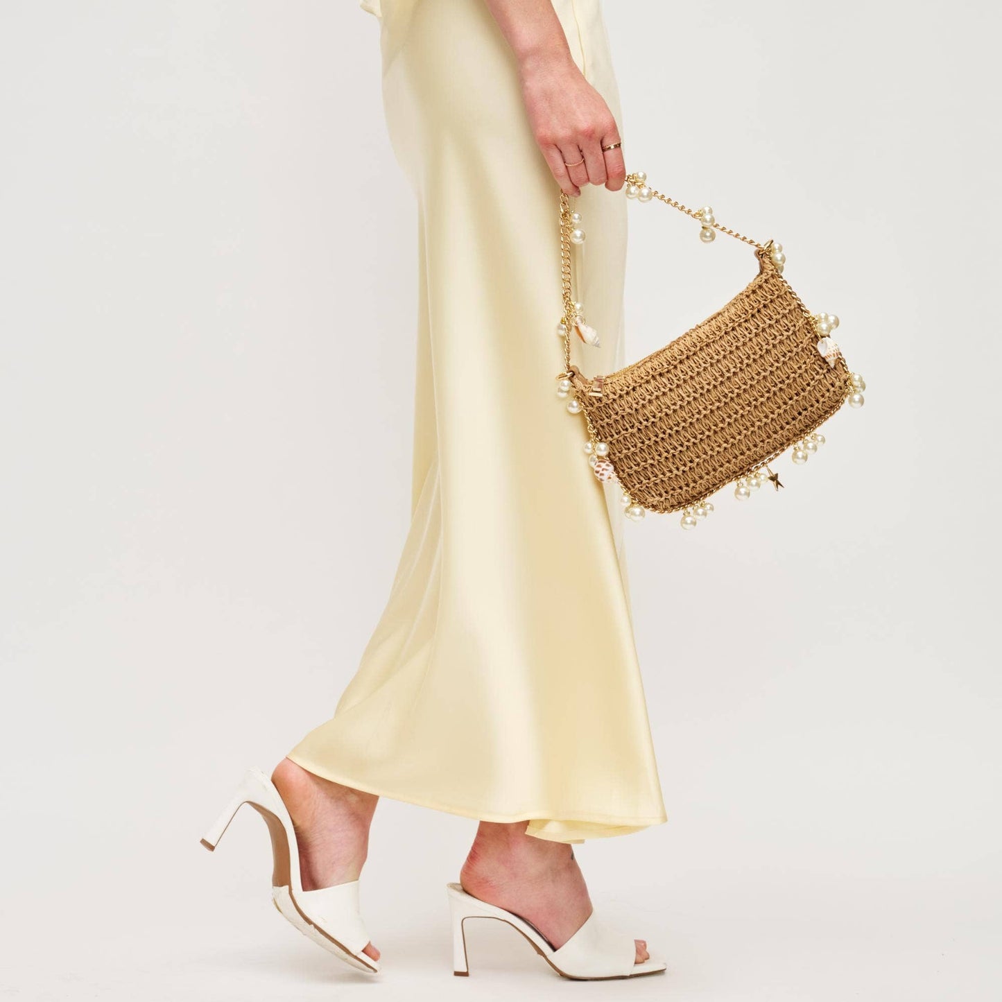 Shell Charm Raffia Handbag | Natural