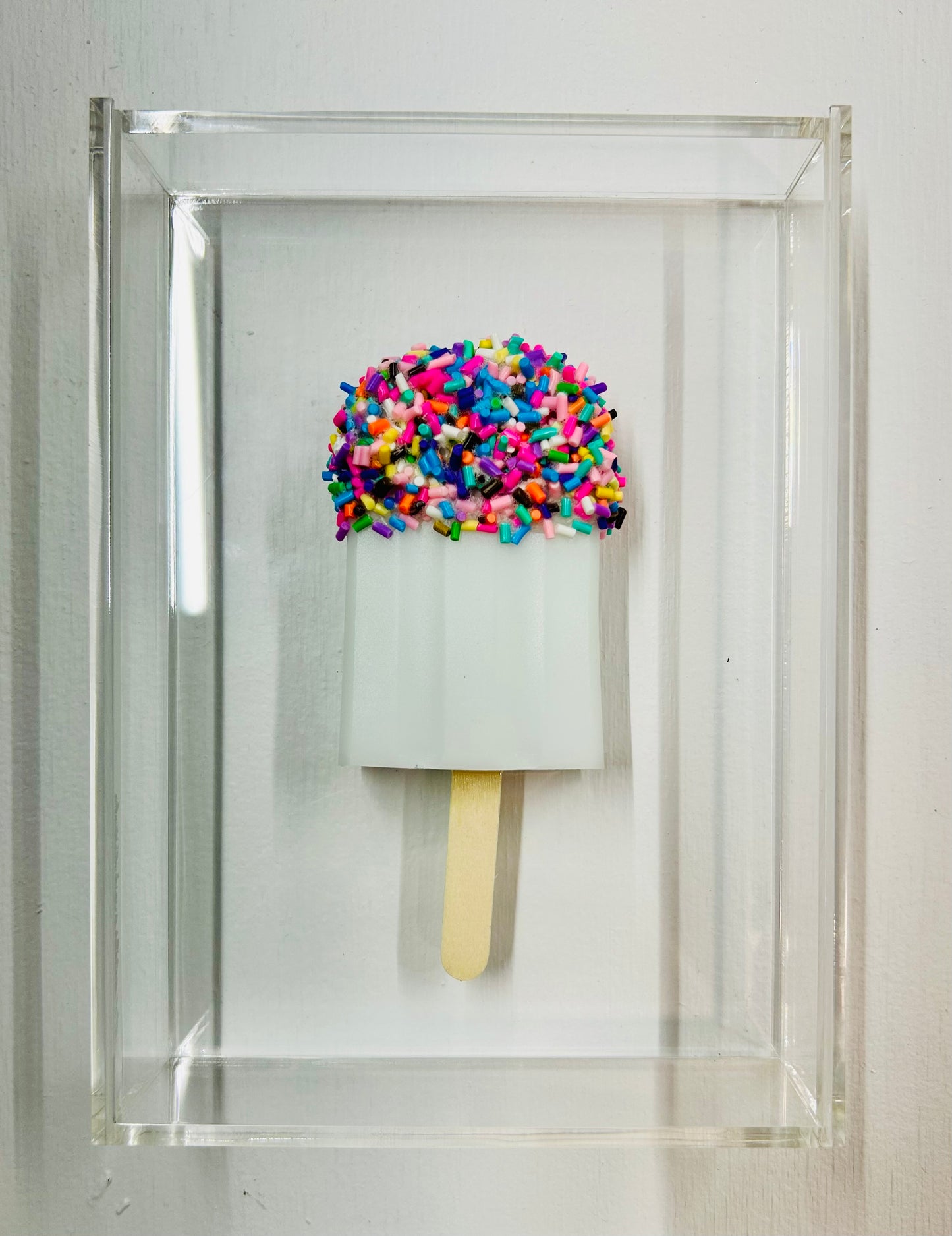Resin and Acrylic Single Popsicle Art, 5 x 7, White with Rainbow Sprinkles (CIR002)
