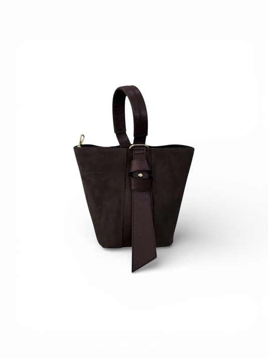 Italian Suede Convertible Handbag | Dark Brown
