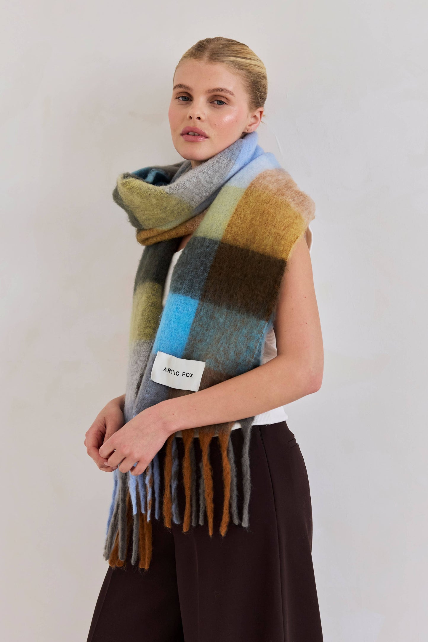 Ultra Soft Recycled Scarf | Blue + Orange Plaid