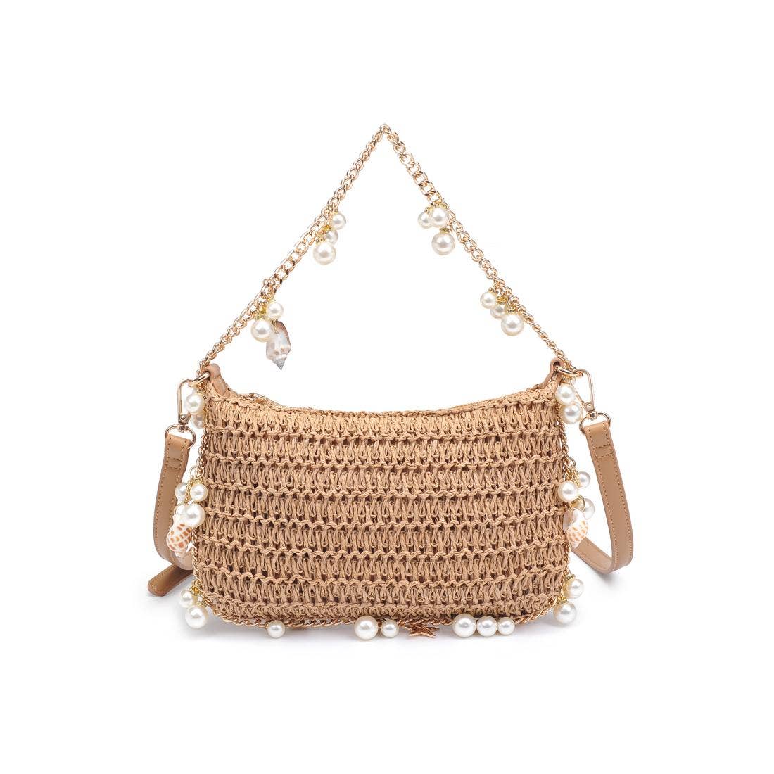 Shell Charm Raffia Handbag | Natural