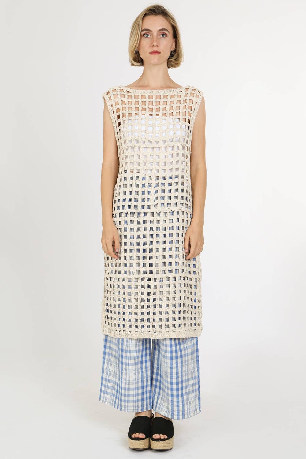 Hollow Out Net Cable Knit Sleeveless Midi Dress