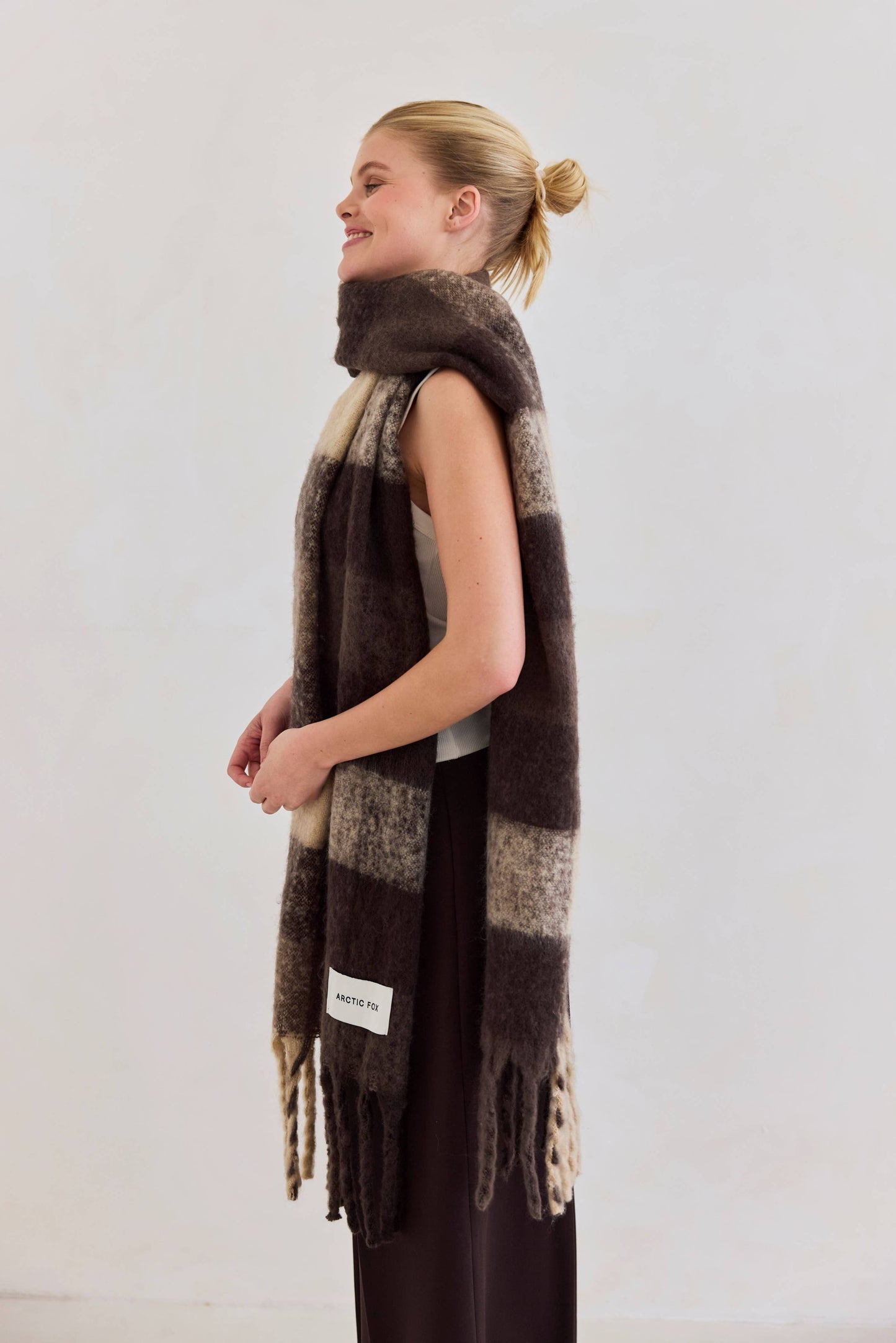 Ultra Soft Recycled Scarf | Brown Check