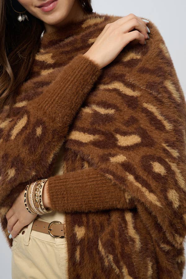 Animal Print Eyelash Knit Cardigan