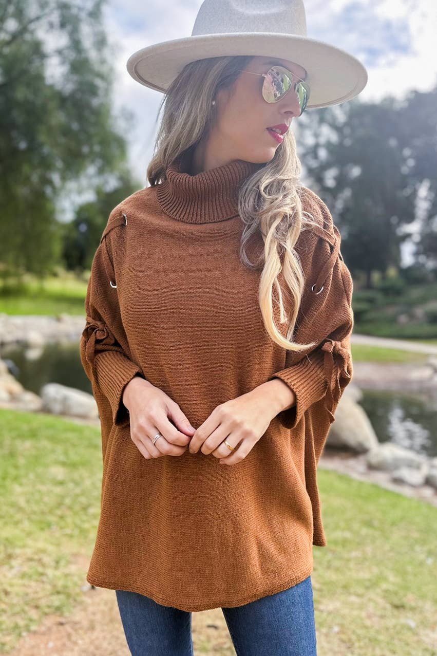 Sweater | Lace Up | Cognac