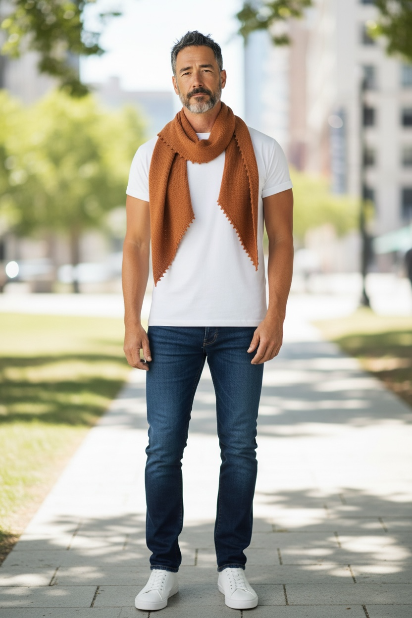 Handmade Linen Crochet Handkerchief Scarf | Rust