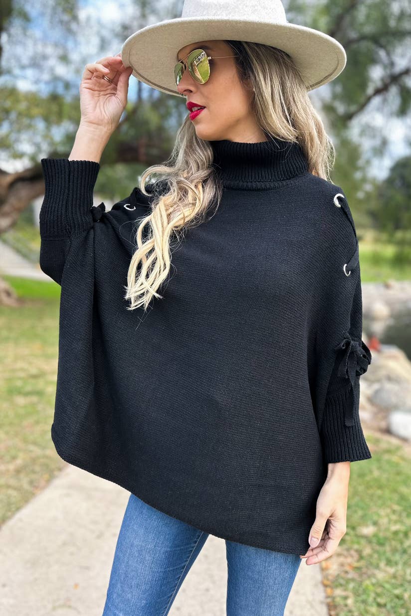 Sweater | Lace Up | Black