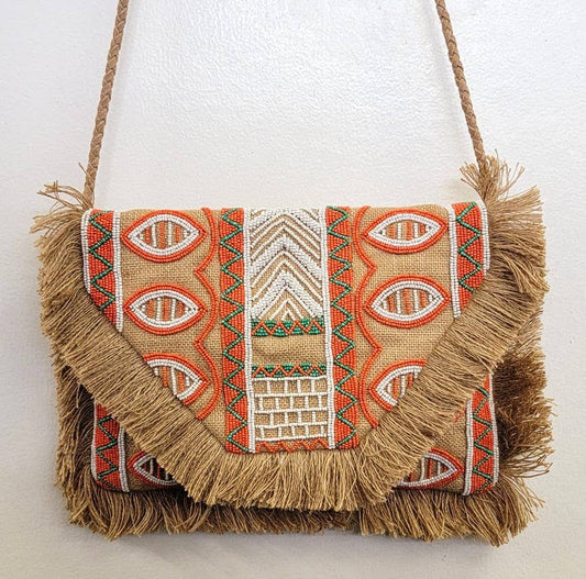 Boho Leather Crossbody Clutch Bag